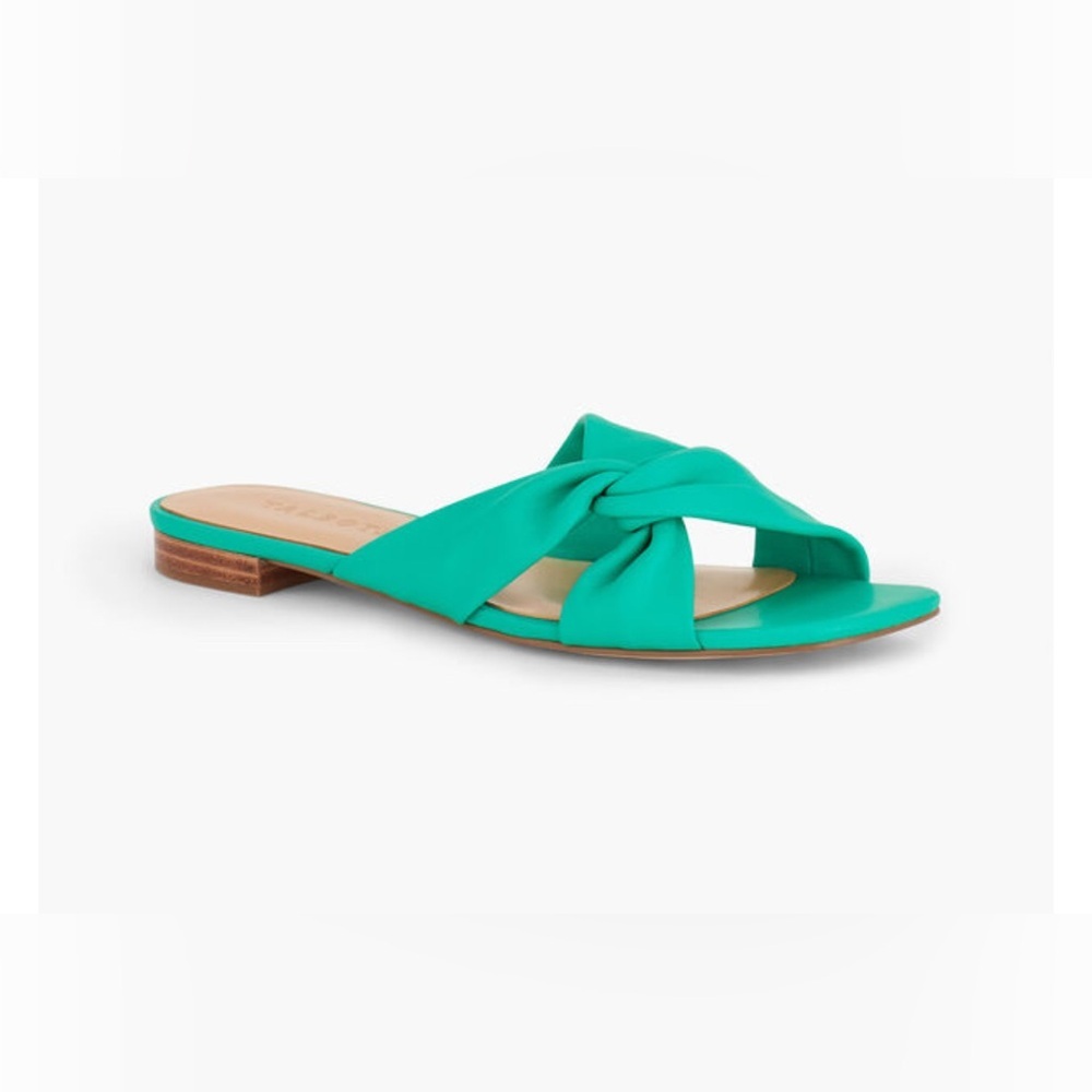 Talbots Violet Twist Nappa Slides Teal Aqua Womens Size 7 1/2 100% Leather